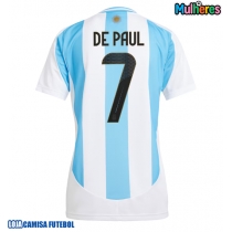 Camisa de Futebol Argentina Rodrigo De Paul #7 Equipamento Principal Mulheres Copa America 2024 Manga Curta